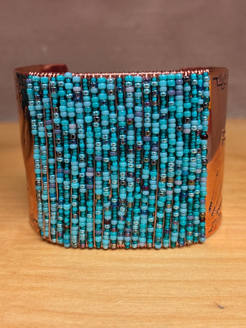 Navajo Crafted Copper Beaded Cuff Bracelet - Picture 2 of 6